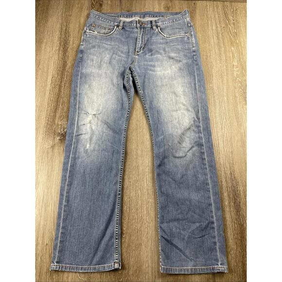 Y2K Tommy Bahama Denim Blue Jeans Men's 35 / 30 Standard Distressed - Picture 2 of 8